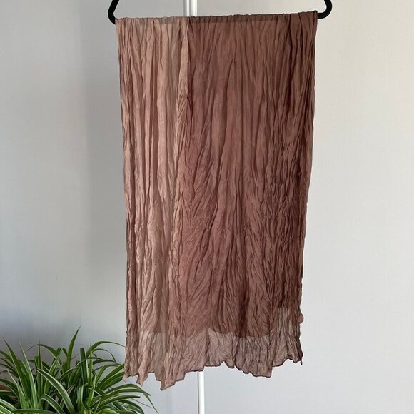 UN DEUX TROIS 100% Silk Scarf Ombré Brown Tan Crinkled 59 x 23 (39) Inches FLAWS - Picture 4 of 11